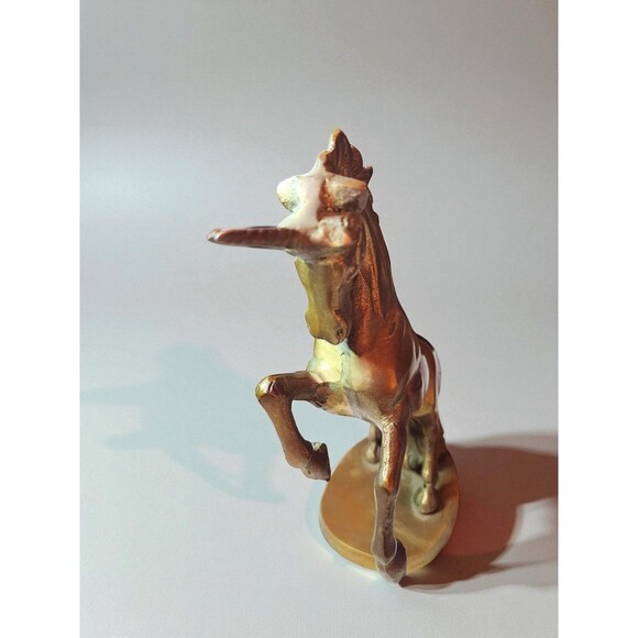Vintage UCGC Taiwan Brass Unicorn Figurine 7.5" Rearing MCM Mythical Decor - Picture 3 of 4